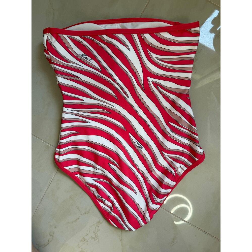 MICHAEL KORS bandeau one piece orange black white zebra print strapless swimsuit - Picture 6 of 9